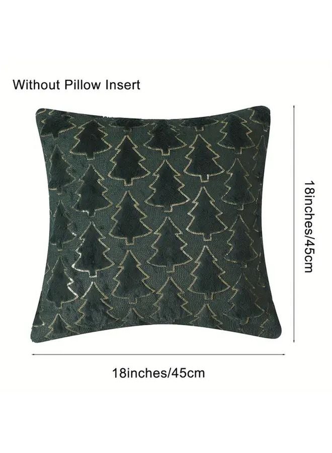 Green Christmas Tree Pillow Cover 18x18 Inches Reversible Plush Faux Fur Holiday Decor - Image 5